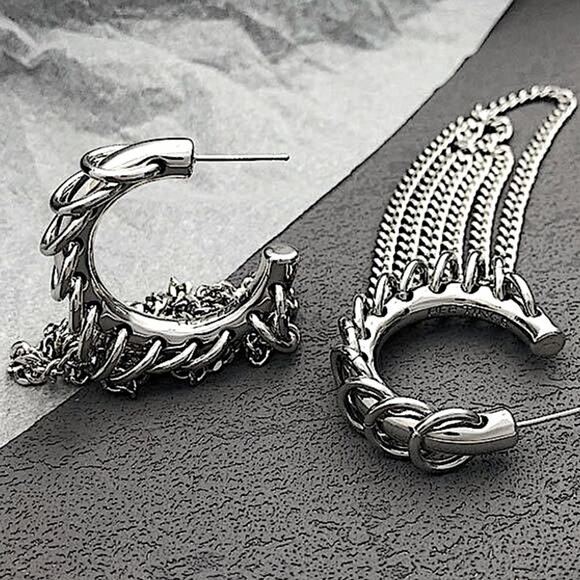 Silver Chain Hoop Link Earrings Punk Retro Y2K - Picture 2 of 6